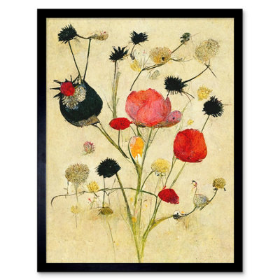 Framed Wall Art Wild Flower Pastel And Ink Abstract - 12X16 inch
