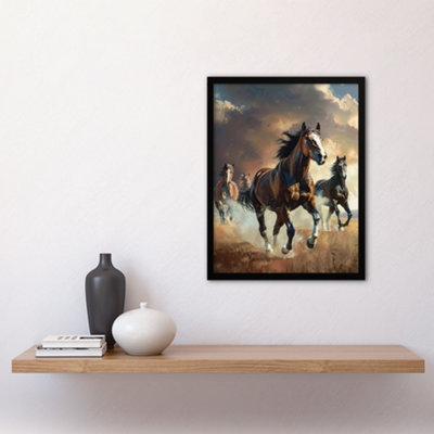 Framed Wall Art Wild Horses Galloping Field Atmospheric Sunset Print ...