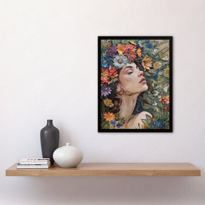 Framed Wall Art Woman Boho Portrait in Spring Flowers Mosaic Poster ...