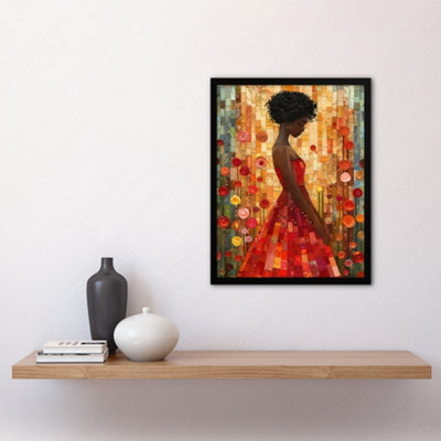 Framed Wall Art Woman Red Dress Rose Garden Mosaic Collage Print ...