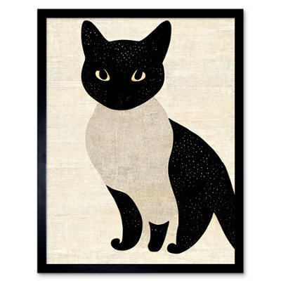 Framed Wall Art Woodblock Cute Black And White Cat Japanese Ukiyo-e ...