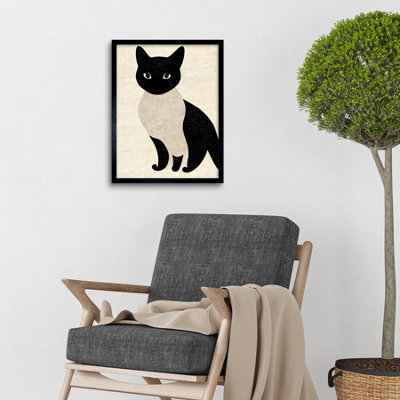 Framed Wall Art Woodblock Cute Black And White Cat Japanese Ukiyo-e ...