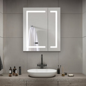 Frameless 2-Door LED Mirrored Bathroom Cabinet with Clock Display W 600mm x H 700mm
