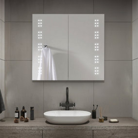 Frameless Double Door LED Mirrored Bathroom Cabinet W 650mm x H 600mm