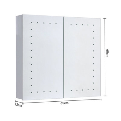 Frameless Double Door Mirrored Bathroom Cabinet with LED Lighting W 650mm x H 600mm