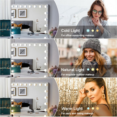 Frameless Wall Mount Hollywood Makeup Vanity Mirror with 18 LED Bulbs Dimmable, 3 Color Lighting, Touch Control 70x50 cm