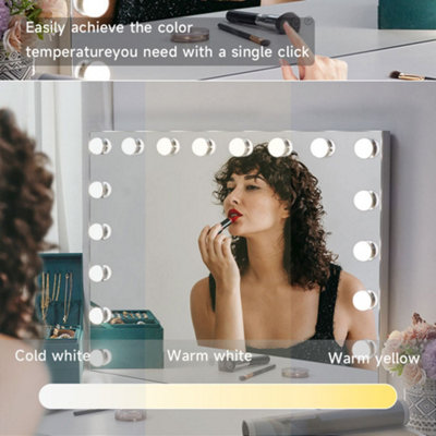 Frameless Wall Mount Hollywood Makeup Vanity Mirror with 18 LED Bulbs Dimmable, 3 Color Lighting, Touch Control 70x50 cm