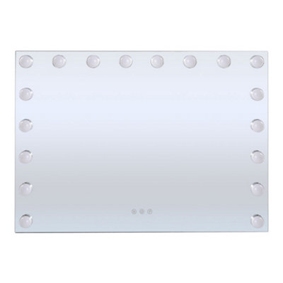 Frameless Wall Mount Hollywood Makeup Vanity Mirror with 18 LED Bulbs Dimmable, 3 Color Lighting, Touch Control 70x50 cm