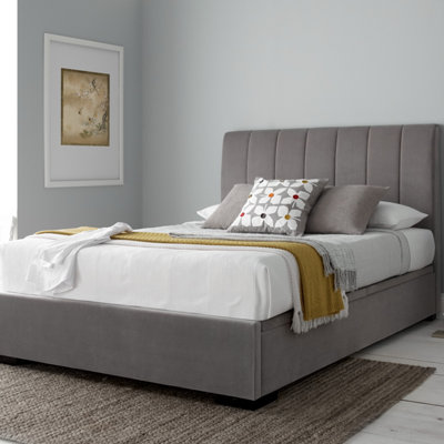 Frances Grey Velvet Upholstered Ottoman King Size Bed Frame | DIY at B&Q