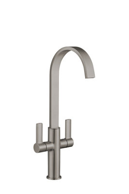 Francis Jeroni Swept Spout Two Handle Brushed Nickel Mono Kitchen Mixer Tap