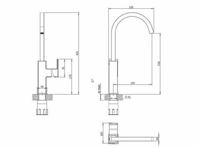 Francis Pegler Marata square spout 1 handle antique brass 922136 Mixer tap