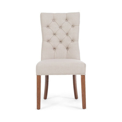 Francois Cream Fabric Dark Oak Leg Dining Chairs (Pair)