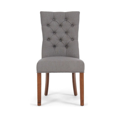 Francois Grey Fabric Dark Oak Leg Dining Chairs (Pair)