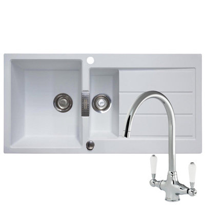 Franke Sirius S2D651PW 1.5 Bowl Tectonite White Kitchen Sink & Reginox Elbe Tap