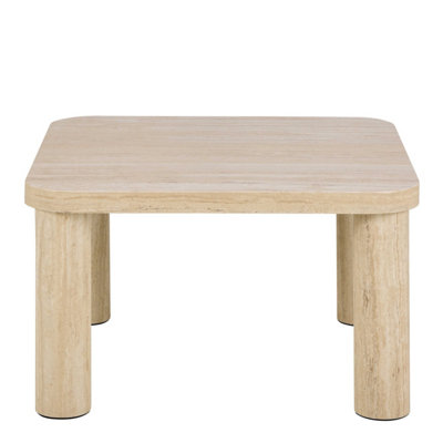 Frankfurt Square Travertine Effect Coffee Table Rounded Corners Natural