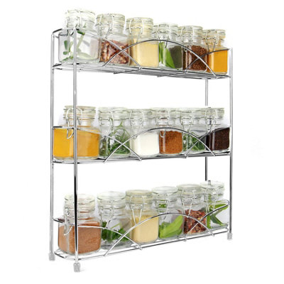 Free Standing 3 Tier Herb & Spice Rack Non-slip Universal Design Chrome