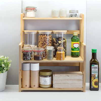 Bamboo Spice Rack Storage Shelves-3 tier Standing pantry Shelf