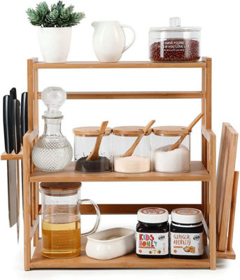 Bamboo Spice Rack Storage Shelves-3 tier Standing pantry Shelf