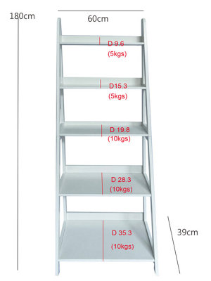 Free Standing 5-Tier Ladder Bookshelf/Display Shelf,White