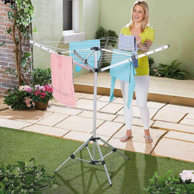 Free Standing Airer with 16m Drying Line, Cloth Airer with Push Button ...