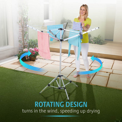 Free Standing Airer with 16m Drying Line, Cloth Airer with Push Button ...