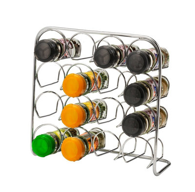 Free standing Chromed Steel Metal 16 Jar Kitchen Spice Rack Organiser for Worktop or Cupboard
