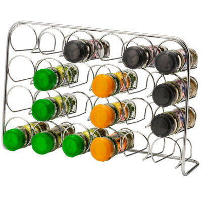 Free standing Chromed Steel Metal 24 Jar Kitchen Spice Rack Organiser for Worktop or Cupboard