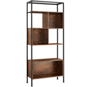 Free standing shelf Hastings 75x31x170.5cm with 5 tiers & 3 storage compartments - Industrial wood dark, rustic