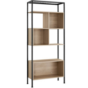Free standing shelf Hastings 75x31x170.5cm with 5 tiers & 3 storage compartments - industrial wood light, oak Sonoma