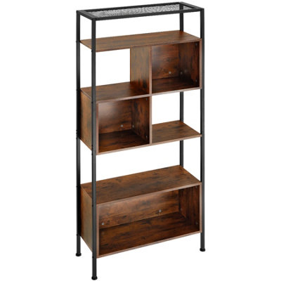 Free standing shelf Hastings 75x31x170.5cm with 5 tiers & 3 storage compartments - Shelf standing shelf - Industrial wood dark rus