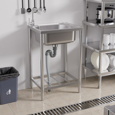 Free Standing Stainless Steel Single Bowl Sink 55cm W x 43cm D x 85cm H