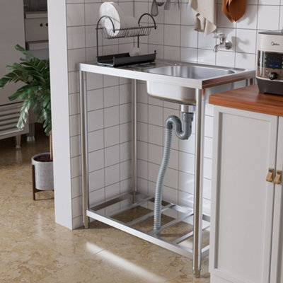 Utility Sink Single Bowl Stainless Steel Commercial Kitchen Sink With Left Drainboard For Laundry Backyard Garage Camping Portable Handwashing Station Laundry,Onecolor-75*40*75cm/29*15*29in