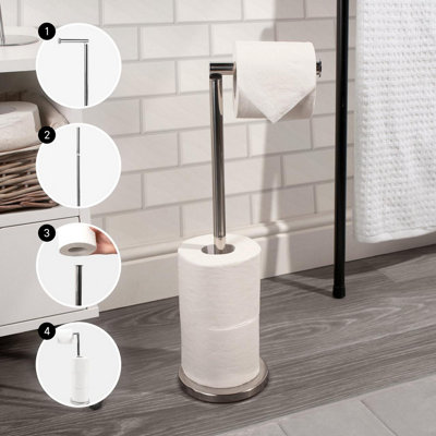 Free Standing Toilet Paper Holder With Storage - Holds 5 Rolls, Chrome Bathroom Tissue Stand