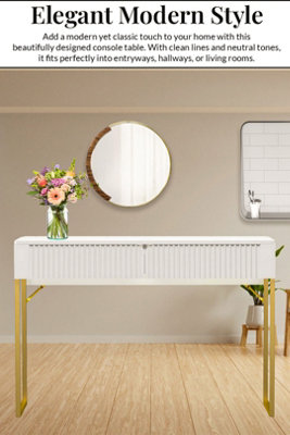 Free Standing White Elegant Fluted Wooden Computer Study Writing Desk ...