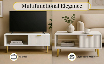 Free Standing White Wooden Fluted Chic Low Rise Coffee Centre Table ...