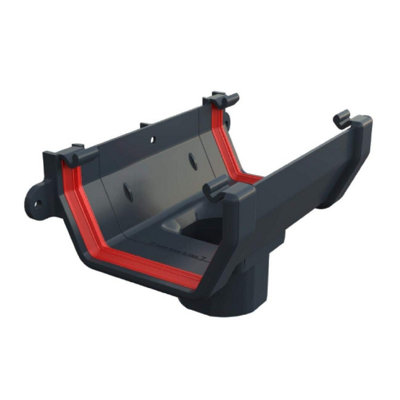 FreeFlow Anthracite Grey Square Gutter Running Outlet, 114mm Rain Water Systems