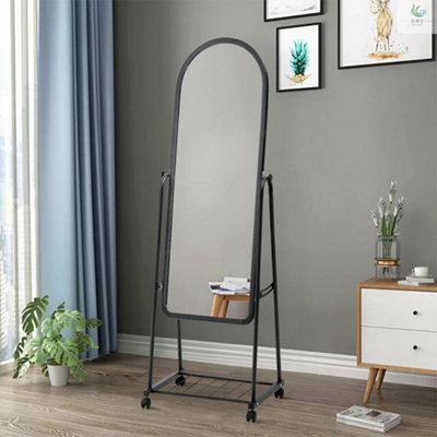 Freestanding Arch Framed Full Length Mirror Dressing Mirror with Storage Shelf on Wheel 36 x 160 cm