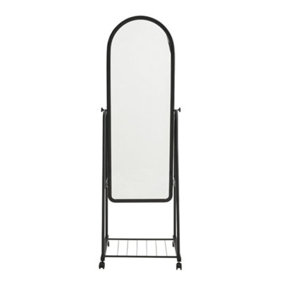 Freestanding Arch Framed Full Length Mirror Dressing Mirror with Storage Shelf on Wheel 36 x 160 cm