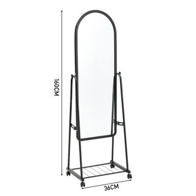 Freestanding Arch Framed Full Length Mirror Dressing Mirror with Storage Shelf on Wheel 36 x 160 cm