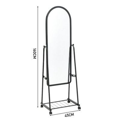 Freestanding Arch Full Length Mirror with Storage Shelf in Wheel 45 x 160 cm