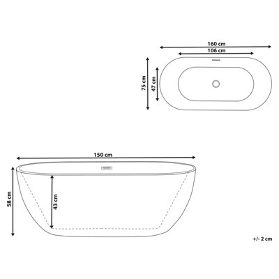 Freestanding Bath 1600 x 750 mm Black CARRERA