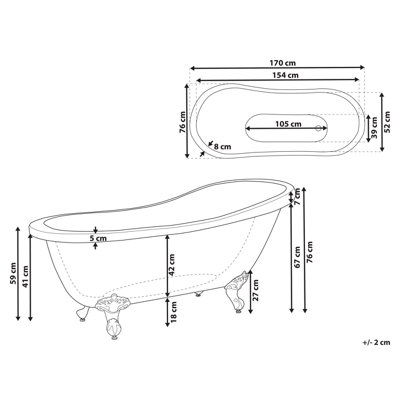 Freestanding Bath 1700 x 760 mm Black CAYMAN