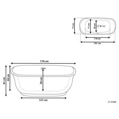 Freestanding Bath 1700 x 770 cm Black TESORO