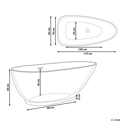 Freestanding Bath 1730 x 820 mm Black and White GUIANA
