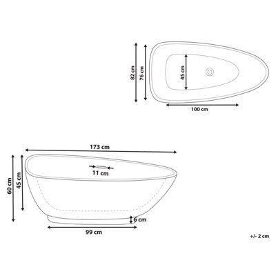 Freestanding Bath 1730 x 820 mm Black GUIANA