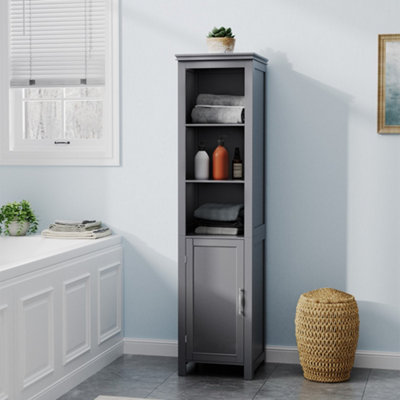 Freestanding Bathroom Tall Cabinet with Door in Grey 161.5cm H x 40cm W x 30cm D Price Comparisons | Compare The Build