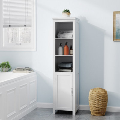 Freestanding Bathroom Tall Cabinet with Door in White 161.5cm H x 40cm W x 30cm D Price Comparisons | Compare The Build