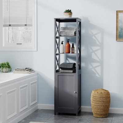 Freestanding Bathroom Tall Wooden Cabinet with 3 Shelves in Grey 160cm H x 40cm W x 30cm D Price Comparisons | Compare The Build