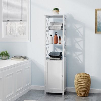 Freestanding Bathroom Tall Wooden Cabinet with 3 Shelves in White 160cm H x 40cm W x 30cm D Price Comparisons | Compare The Build