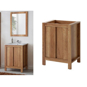 Freestanding Bathroom Vanity Unit 600mm Floor Sink Cabinet 60cm Cupboard Oak Effect Classic